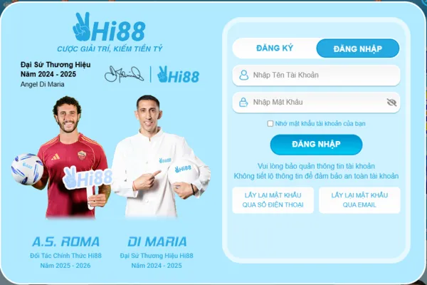 Home Giao diện đăng nhập bảo mật Hi88
